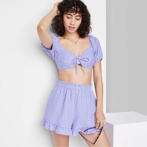 Wild Fable Purple Gingham Crop Top and Shorts Set